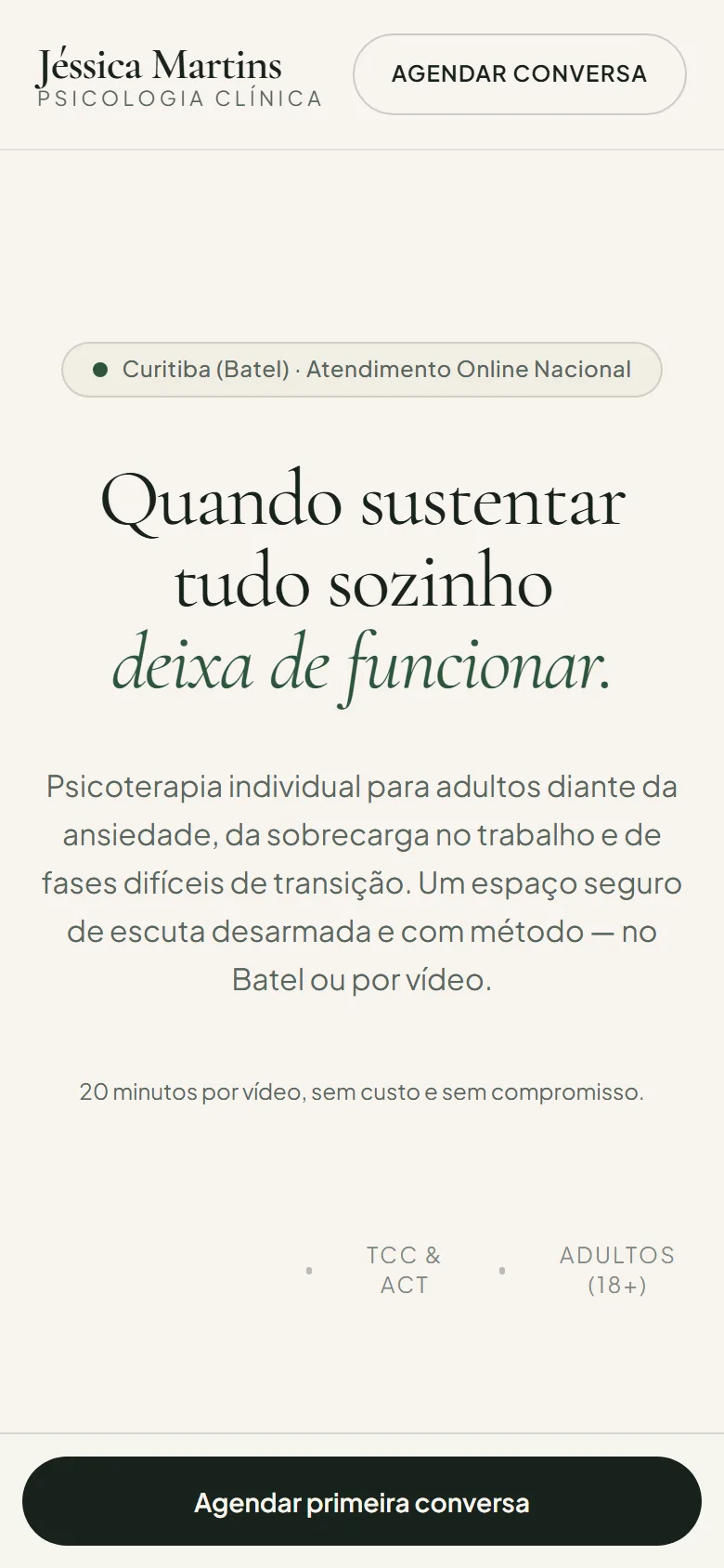 Página inicial do projeto-modelo Jéssica Martins no celular