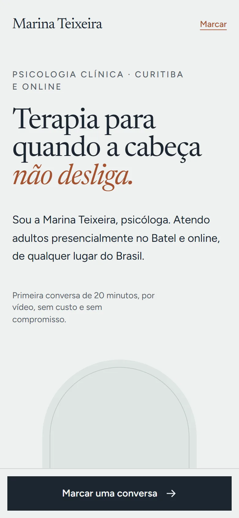 Página inicial do projeto-modelo Marina Teixeira no celular
